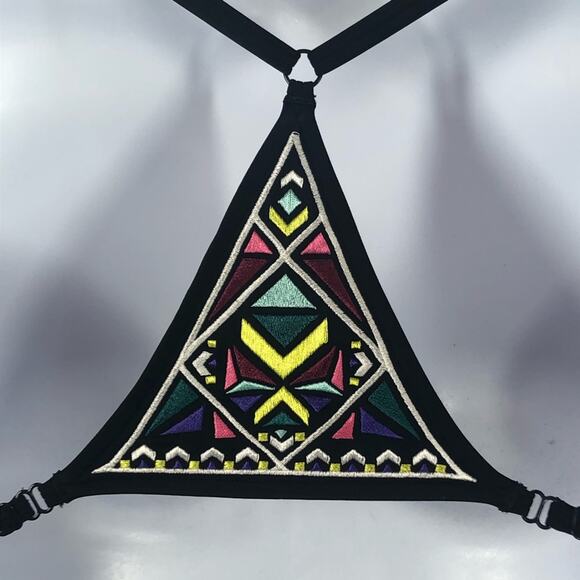 PINK Victoria’s Secret 2-Piece Black Tribal Embroidered Bikini Swim Set SM - Picture 2 of 14